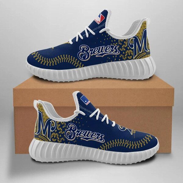 Women's Milwaukee Brewers Mesh Knit Sneakers/Shoes 003